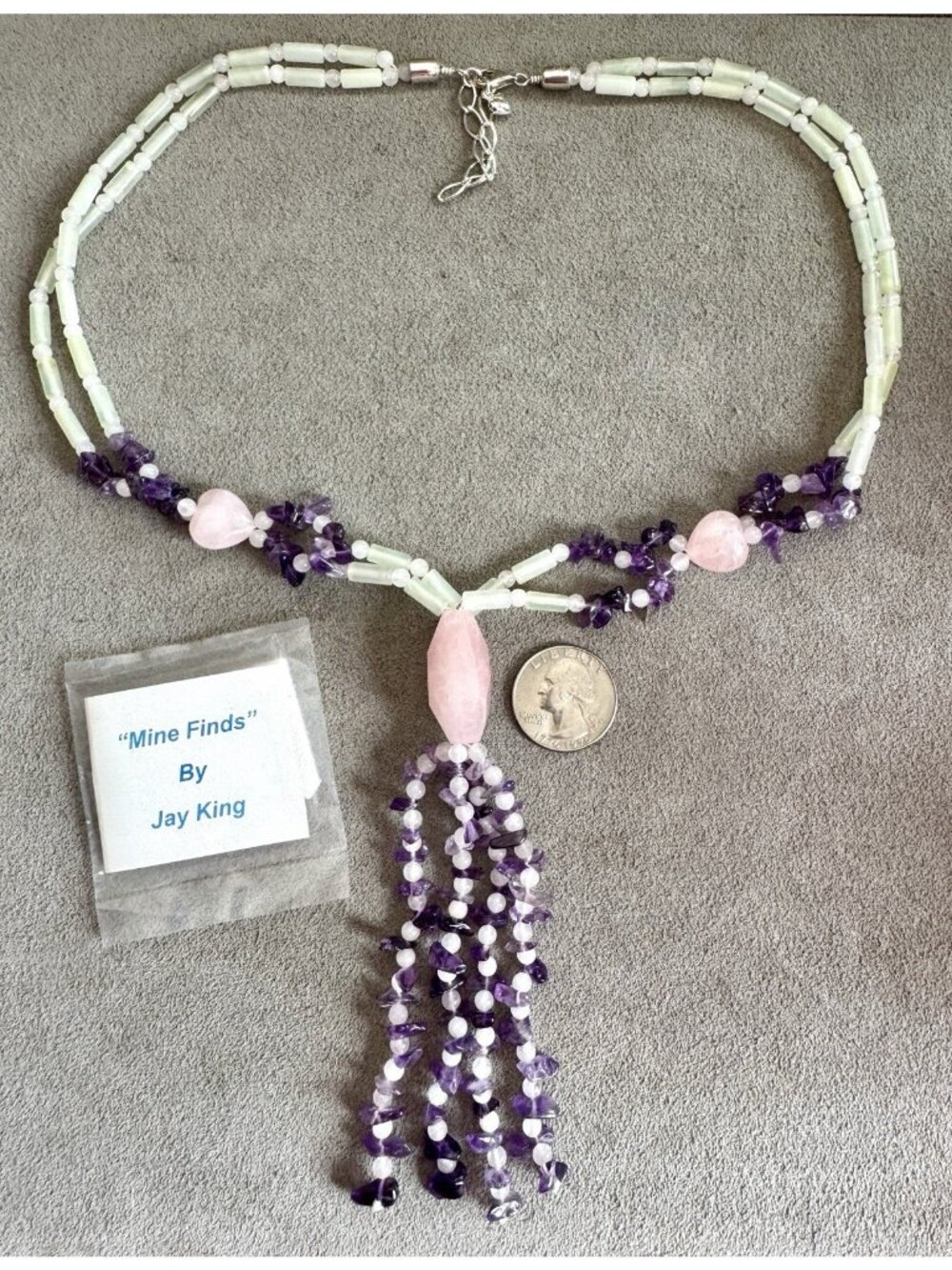 JAY KING Mine Finds STERLING Silve ROSE QUARTZ Amethyst Fluorite TASSEL NECKLACE